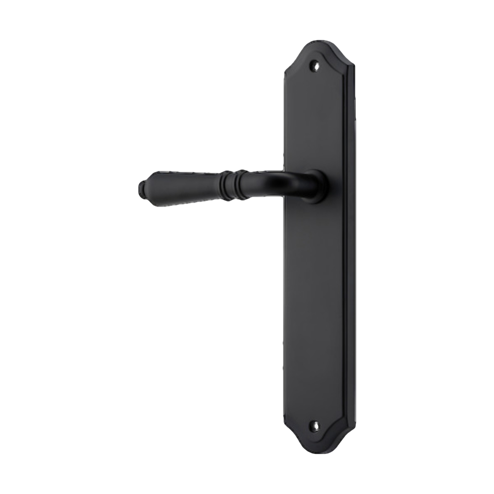 Door Lever Sarlat Shouldered Latch Left Hand Fixed Matt Black L111xP55mm BPH250xW48mm in Matt Black