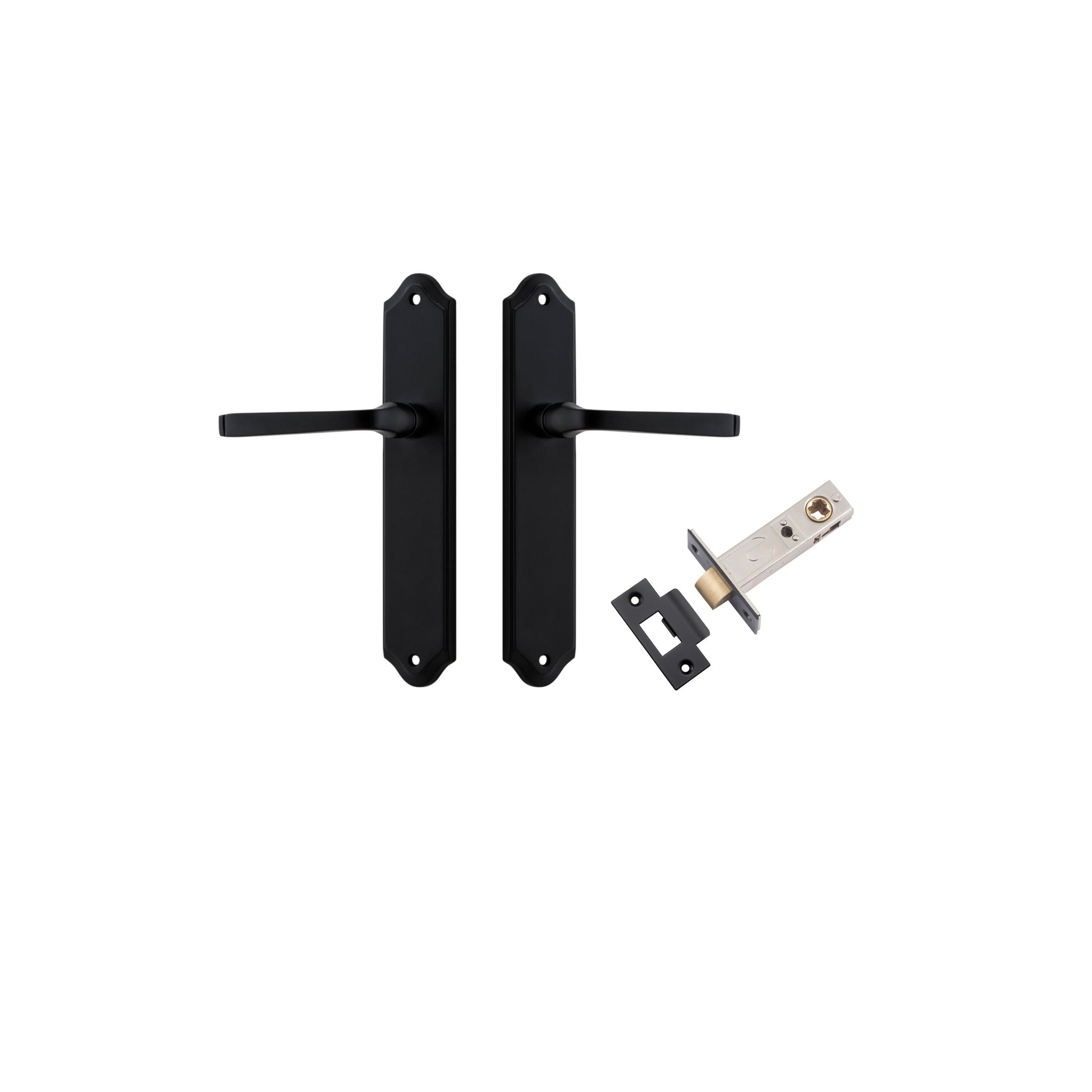 Door Lever Annecy Shouldered Latch Matt Black H240xW50xP65mm Passage Kit Tube Latch Split Cam 'T' Striker Matt Black Backset 60mm in Matt Black