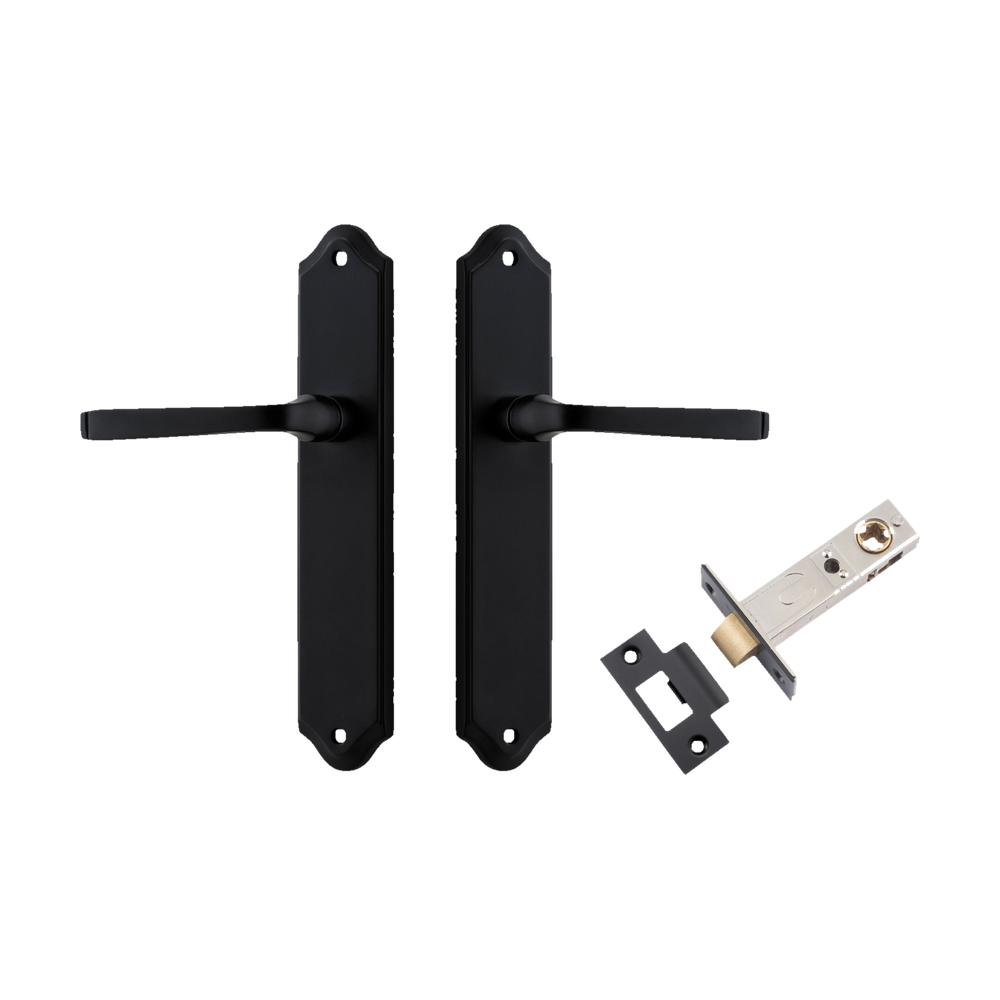 Door Lever Annecy Shouldered Latch Matt Black H240xW50xP65mm Passage Kit Tube Latch Split Cam 'T' Striker Matt Black Backset 60mm in Matt Black