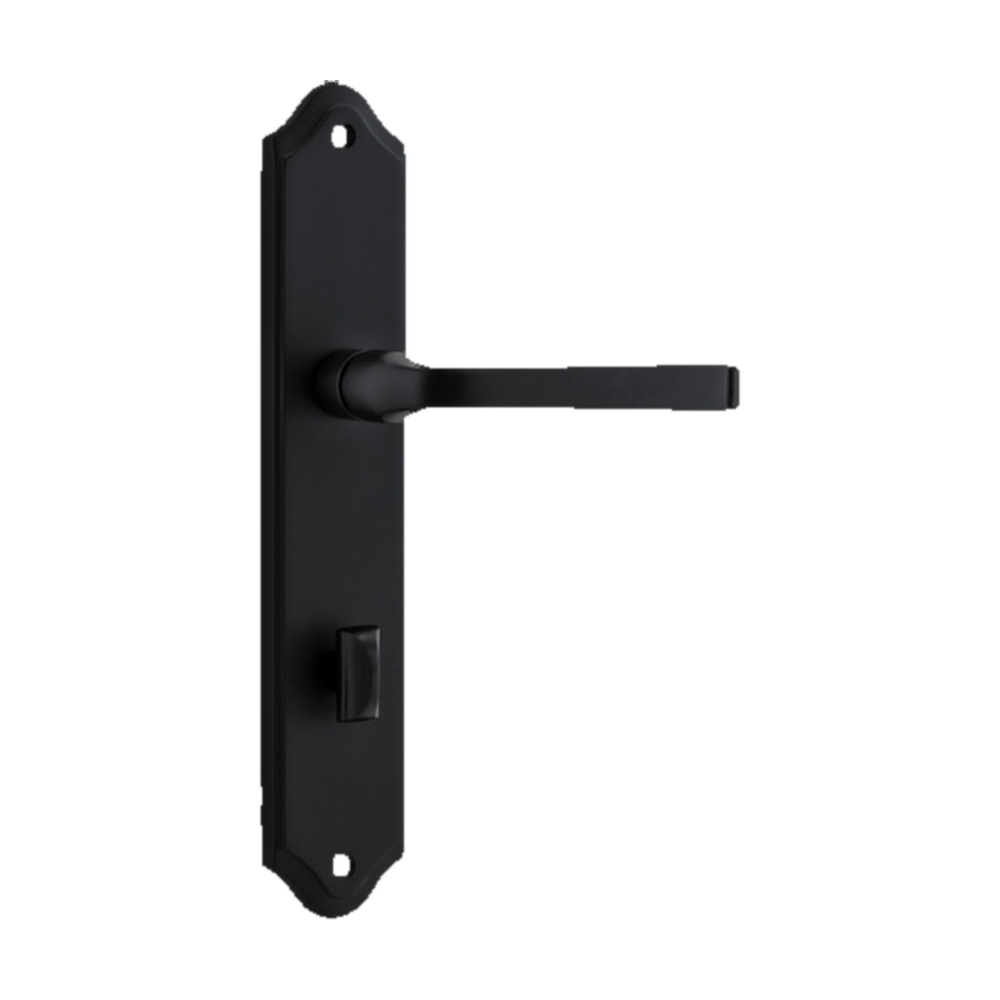 Door Lever Annecy Shouldered Privacy Matt Black CTC85mm H237xW50xP65mm in Matt Black