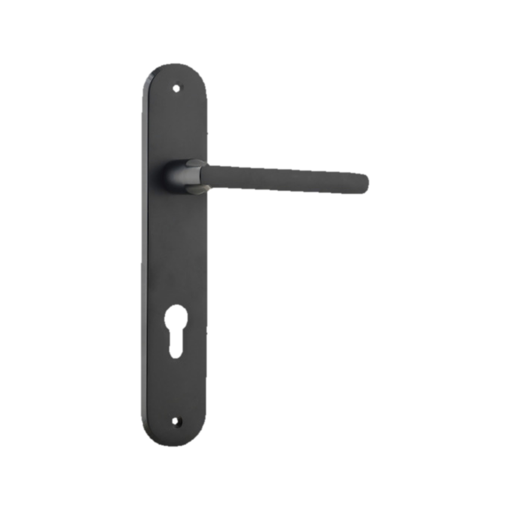 Door Lever Baltimore Oval Euro Matt Black CTC85mm H230xW40xP55mm in Matt Black