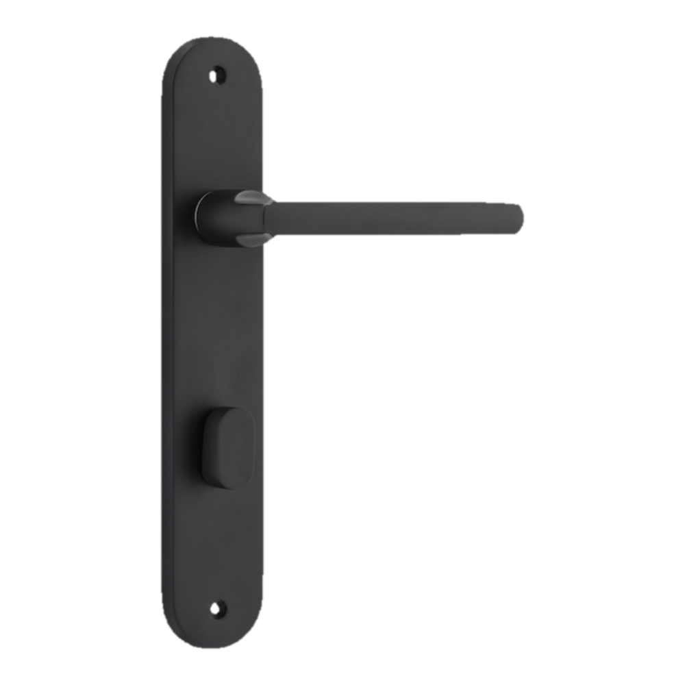Door Lever Baltimore Oval Privacy Matt Black CTC85mm H230xW40xP55mm in Matt Black