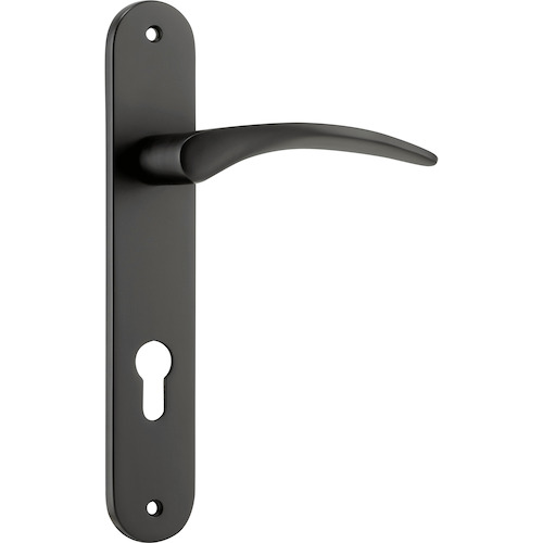 Door Lever Oxford Oval Euro Matt Black CTC85mm H230xW40xP60mm in Matt Black