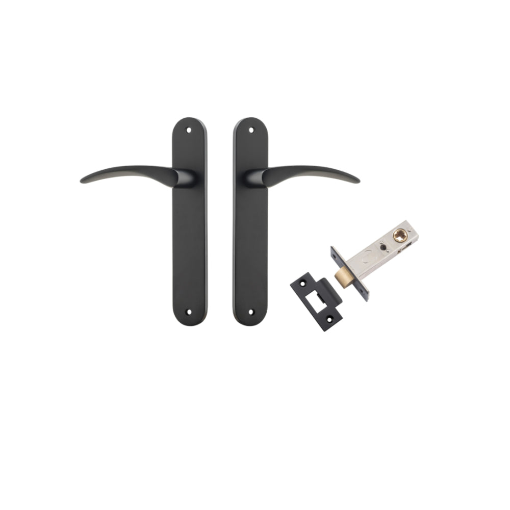 Door Lever Oxford Oval Latch Matt Black H240xW40xP60mm Passage Kit Tube Latch Split Cam 'T' Striker Matt Black Backset 60mm in Matt Black