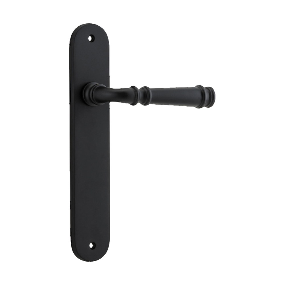 Door Lever Verona Oval Latch Matt Black H237xW50xP59mm in Matt Black