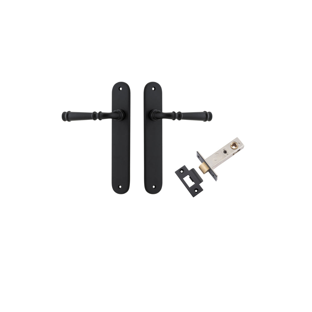 Door Lever Verona Oval Latch Matt Black H240xW40xP59mm Passage Kit Tube Latch Split Cam 'T' Striker Matt Black Backset 60mm in Matt Black