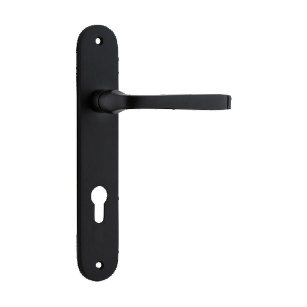 Door Lever Annecy Oval Euro Matt Black CTC85mm H230xW40xP62mm in Matt Black