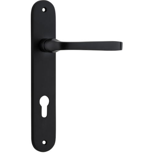 Door Lever Annecy Oval Euro Matt Black CTC85mm H230xW40xP62mm in Matt Black