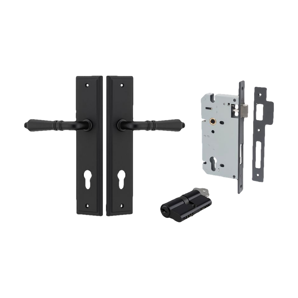 Door Lever Sarlat Stepped Matt Black Key / Key Entrance Kit in Matt Black