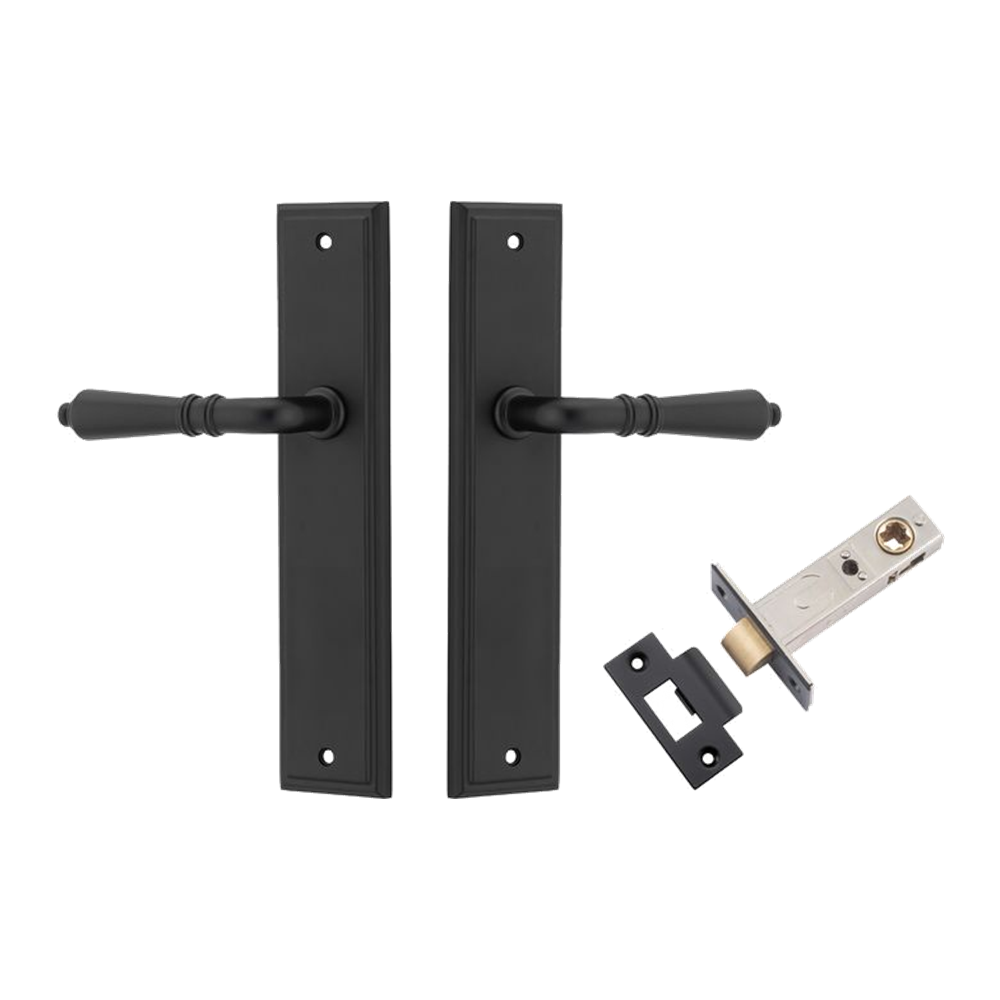 Door Lever Sarlat Stepped Matt Black Passage Kit in Matt Black