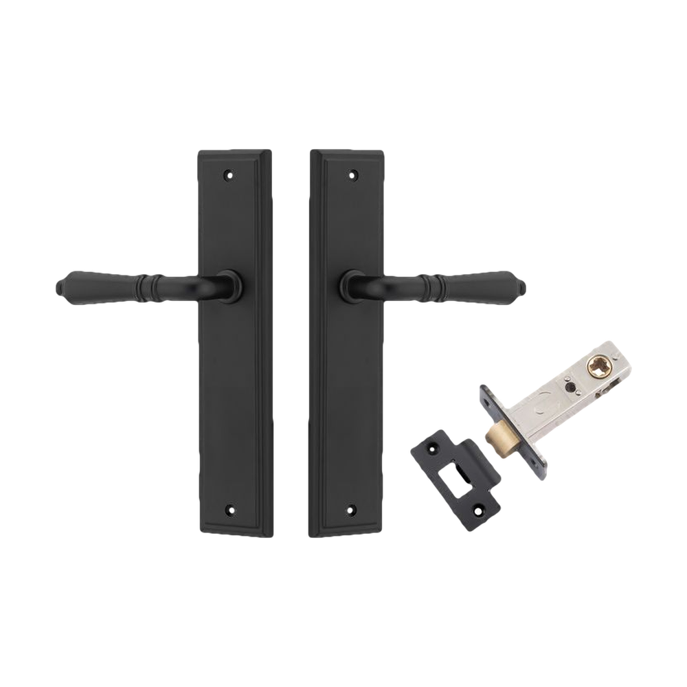Door Lever Sarlat Stepped Matt Black Passage Kit in Matt Black