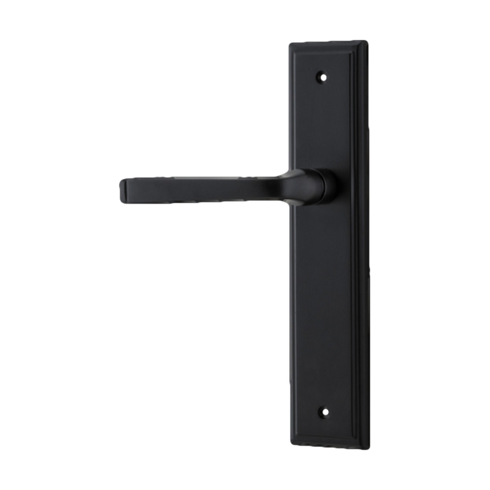 Door Lever Annecy Stepped Latch Left Hand Fixed Matt Black L117xP66mm BPH237xW50mm in Matt Black