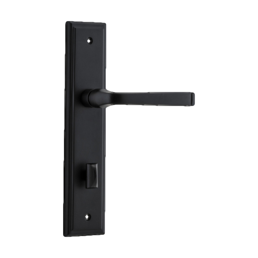 Door Lever Annecy Stepped Privacy Matt Black CTC85mm H237xW50xP65mm in Matt Black