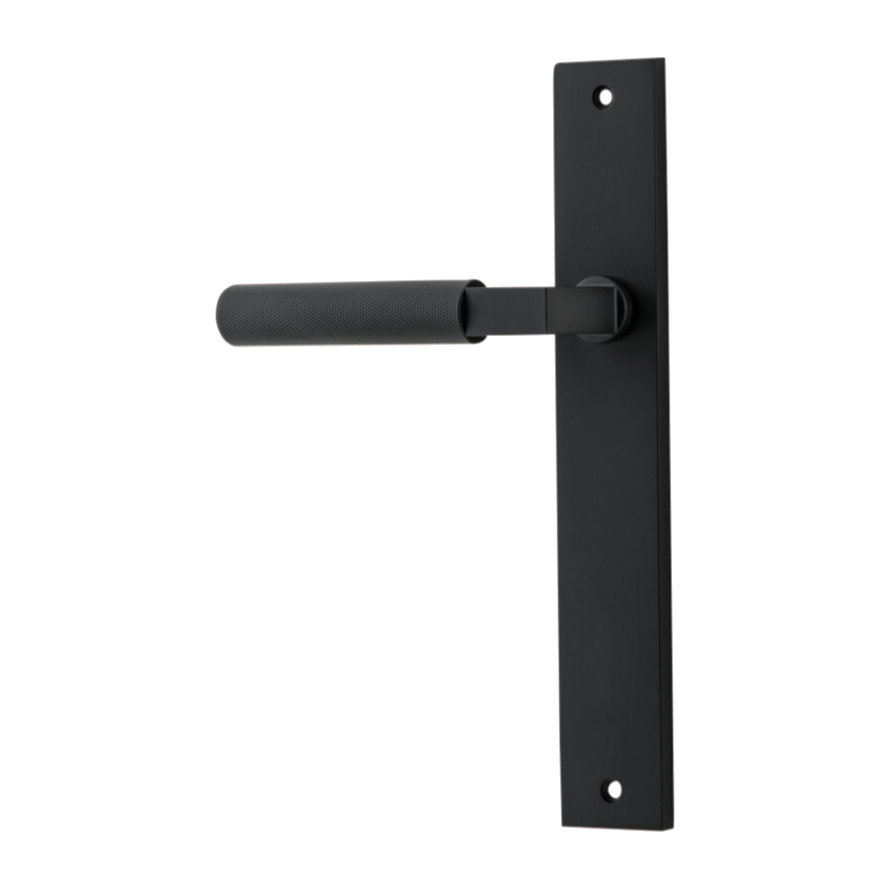 Door Lever Brunswick Rectangular Latch Left Hand Fixed Matt Black L120xP57mm BPH240xW38mm in Matt Black