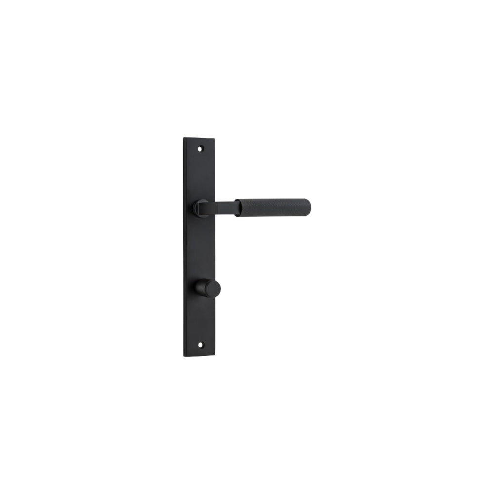 Pair of Iver Brunswick lever door handles on rectangular backplates, showcasing elegant black finish and classic design.