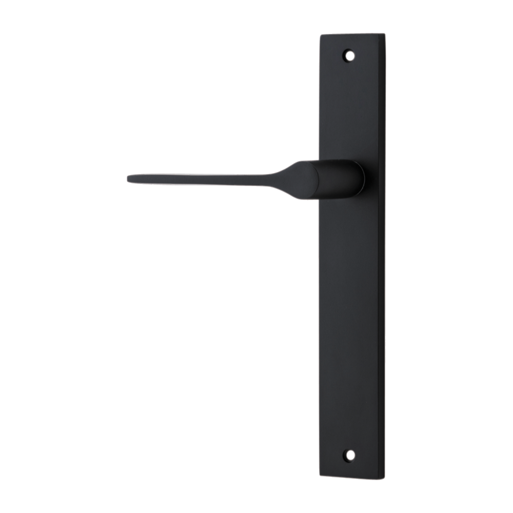 Door Lever Como Rectangular Latch Left Hand Fixed Matt Black L119xP59mm BPH240xW38mm in Matt Black