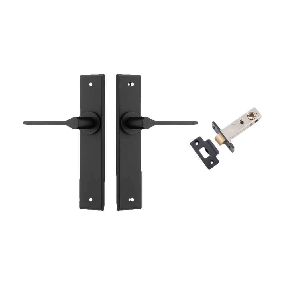 Door Lever Como Chamfered Matt Black L119xP61mm BPH240xW50mm Passage Kit Tube Latch Split Cam 'T' Striker Matt Black Backset 60mm in Matt Black