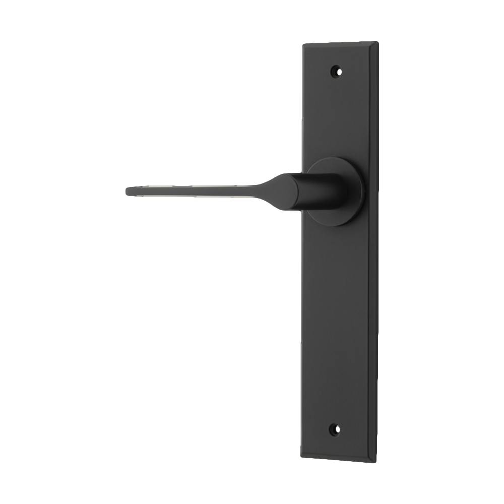 Door Lever Como Chamfered Latch Left Hand Fixed Matt Black L119xP61mm BPH240xW50mm in Matt Black