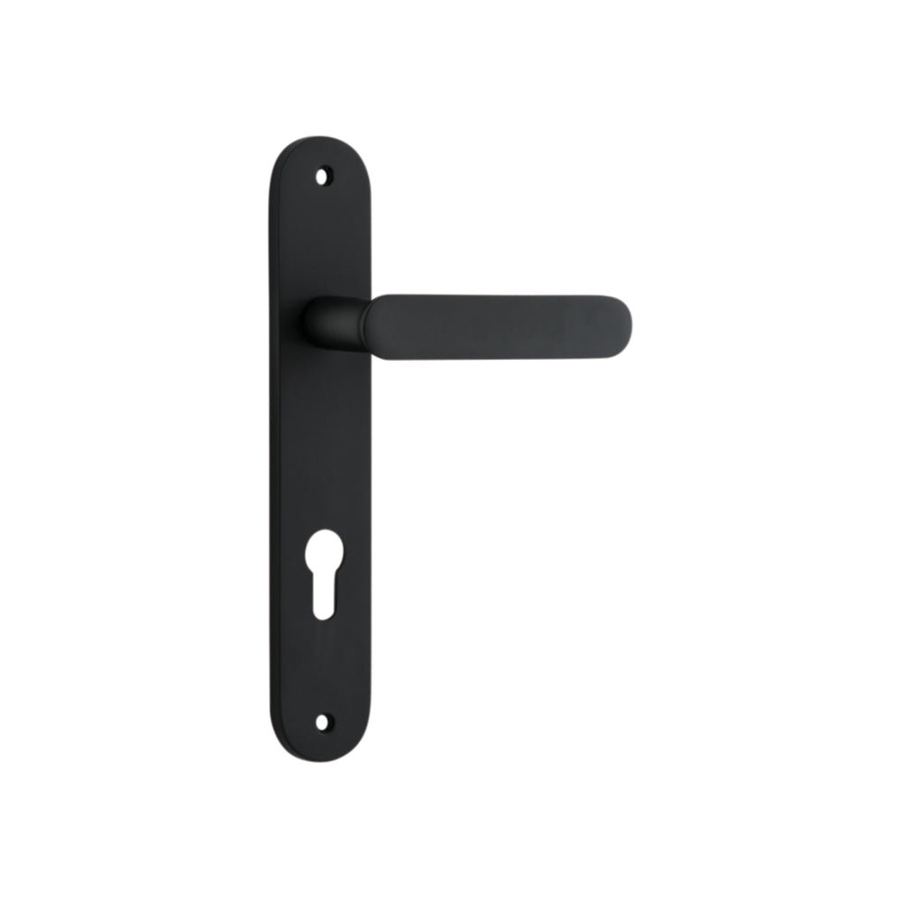 Door Lever Bronte Oval Euro Matt Black CTC85mm H237xW40xP56mm in Matt Black
