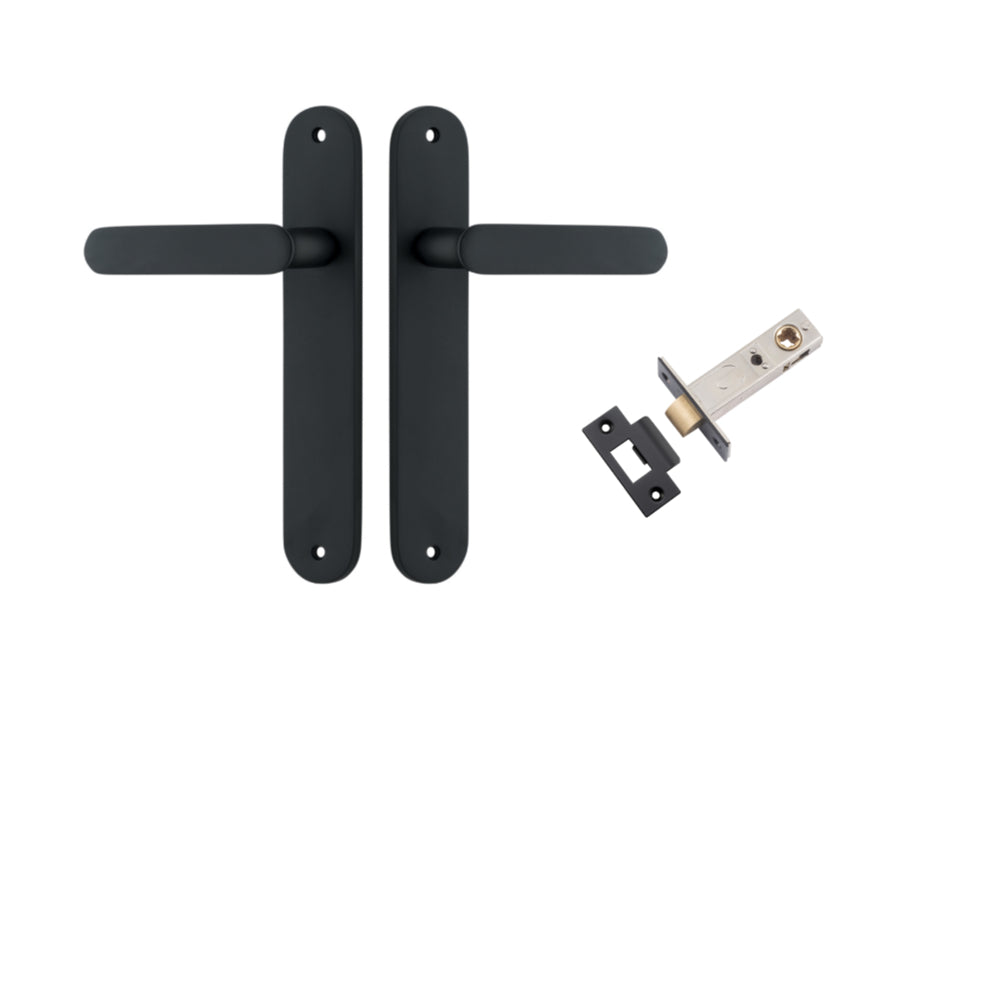 Door Lever Bronte Oval Matt Black L117xP53mm BPH240xW40mm Passage Kit Tube Latch Split Cam 'T' Striker Matt Black Backset 60mm in Matt Black
