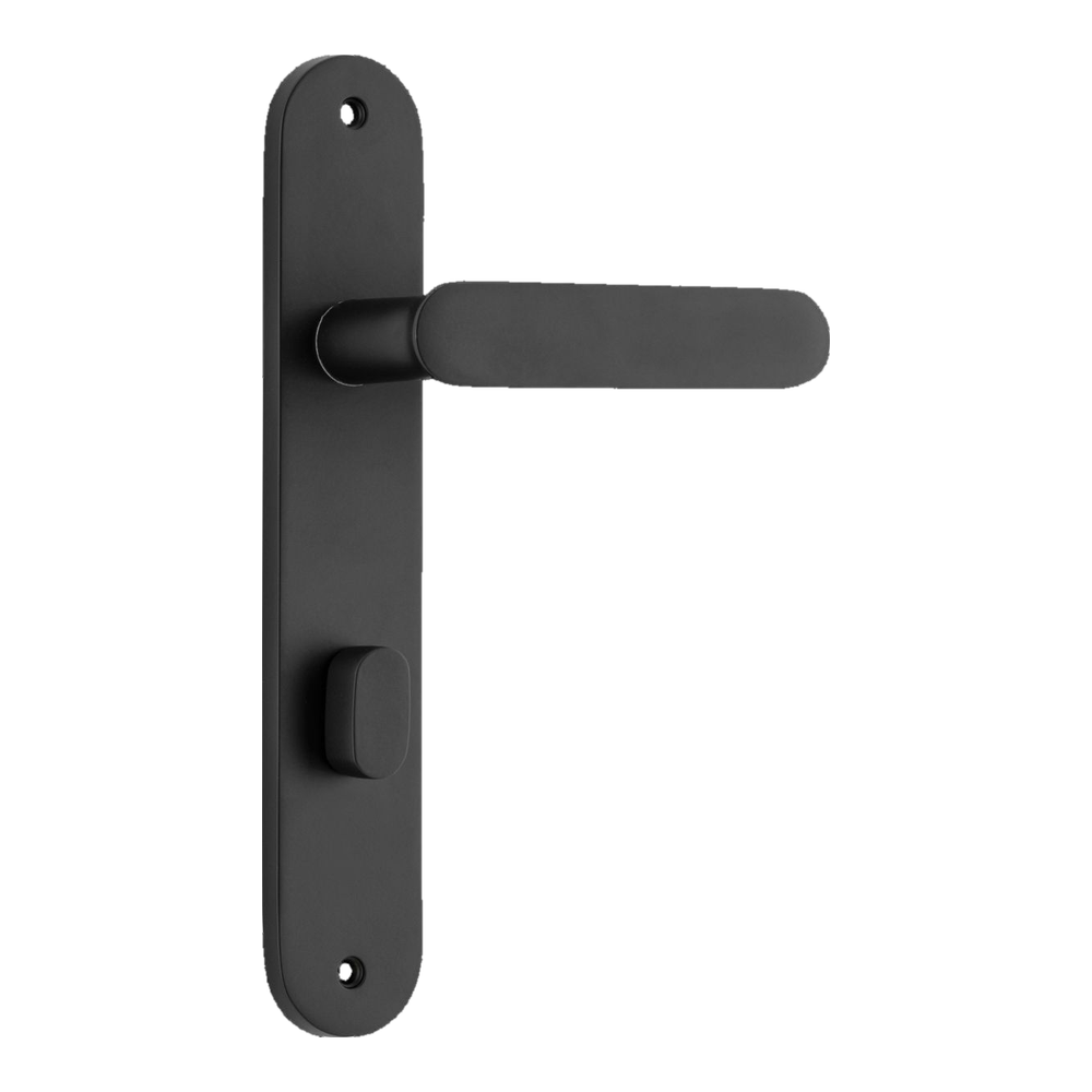 Door Lever Bronte Oval Privacy Matt Black CTC85mm H237xW40xP56mm in Matt Black