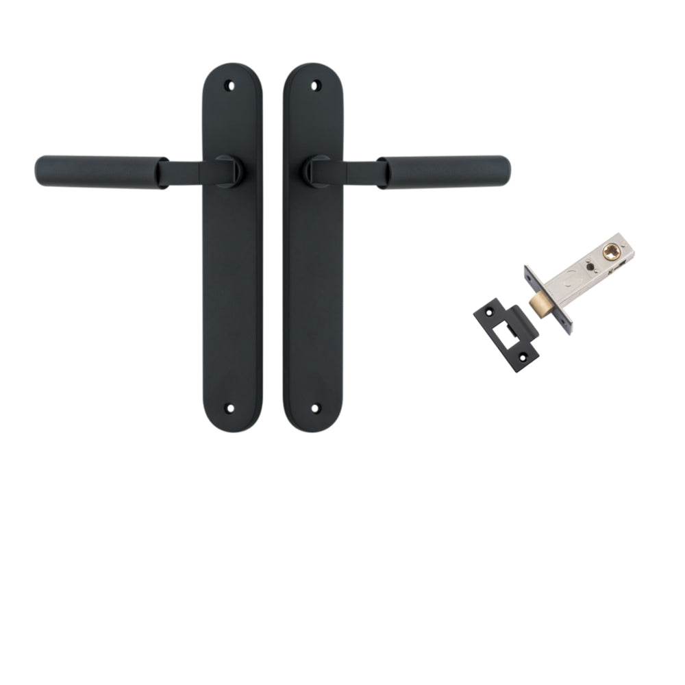 Door Lever Brunswick Knurled Oval Matt Black L120xP57mm BPH240xW40mm Passage Kit Tube Latch Split Cam 'T' Striker Matt Black Backset 60mm in Matt Black