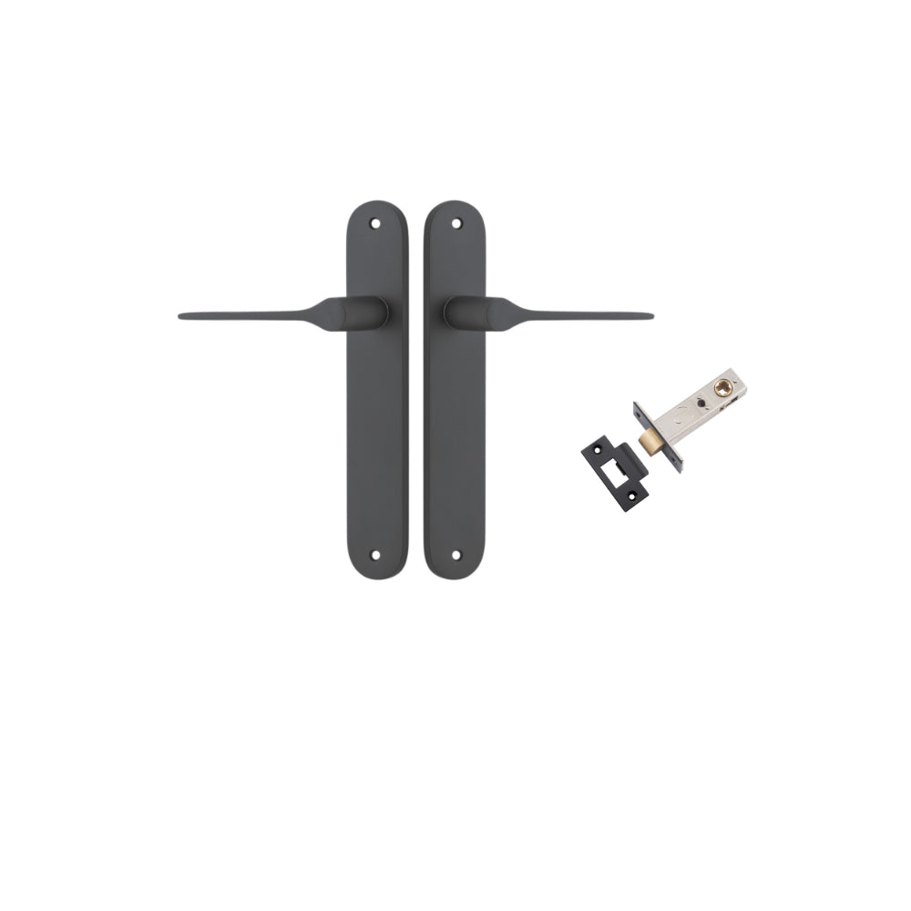 Door Lever Como Oval Matt Black L119xP59mm BPH240xW40mm Passage Kit Tube Latch Split Cam 'T' Striker Matt Black Backset 60mm in Matt Black