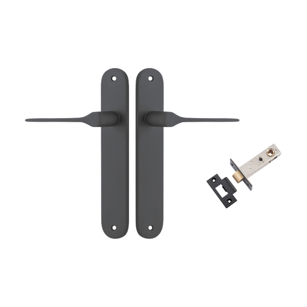 Door Lever Como Oval Matt Black L119xP59mm BPH240xW40mm Passage Kit Tube Latch Split Cam 'T' Striker Matt Black Backset 60mm in Matt Black