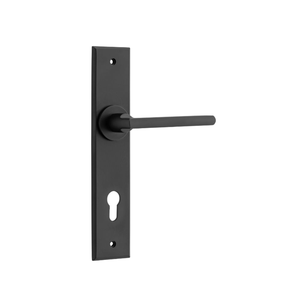 Door Lever Baltimore Chamfered Euro Matt Balck H240xW50xP55mm in Matt Black
