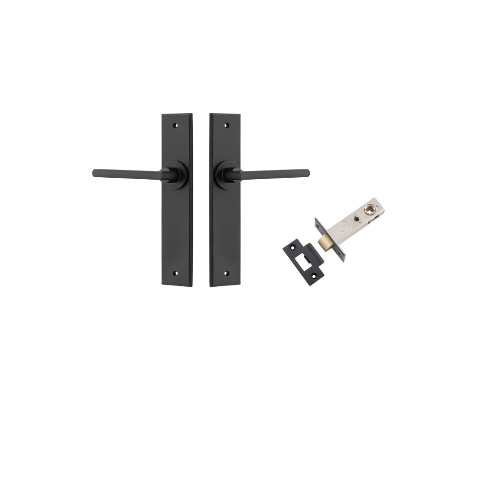 Door Lever Baltimore Chamfered Matt Black L118xP56mm BPH240xW50mm Passage Kit Tube Latch Split Cam 'T' Striker Matt Black Backset 60mm in Matt Black