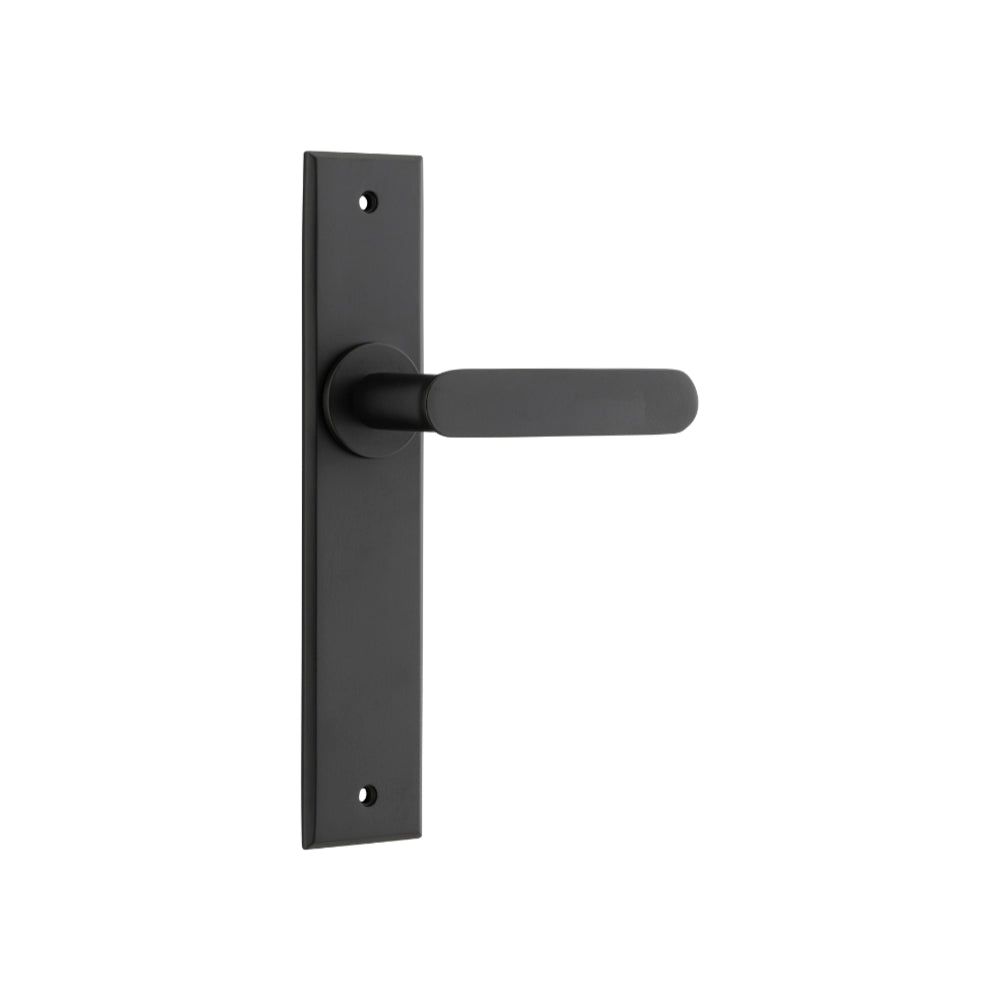 Door Lever Bronte on Long Backplate Matt Black H240xW50xP55mm in Matt Black