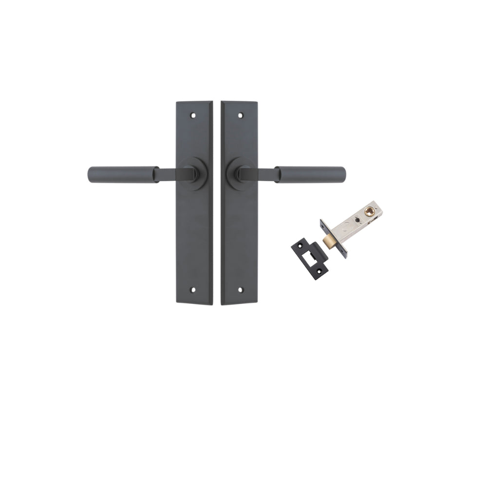 Door Lever Berlin Chamfered Matt Black L120xP59mm BPH240xW50mm Passage Kit Tube Latch Split Cam 'T' Striker Matt Black Backset 60mm in Matt Black