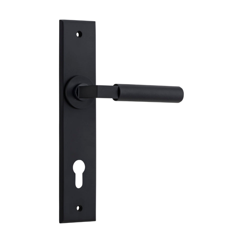 Door Lever Brunswick on Long Backplate Pair Matt Black H240xW50xP59mm in Matt Black