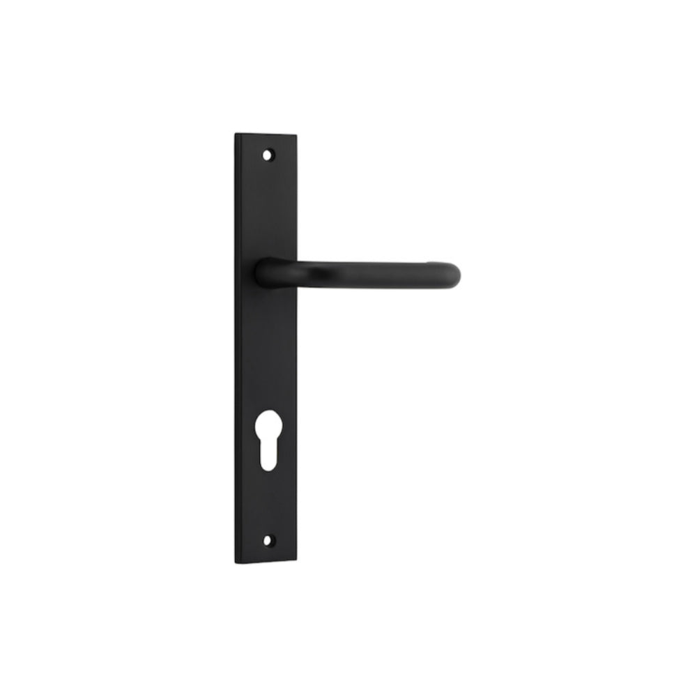 Door Lever Oslo Rectangular Euro Matt Black CTC85mm H237xW50xP57mm in Matt Black