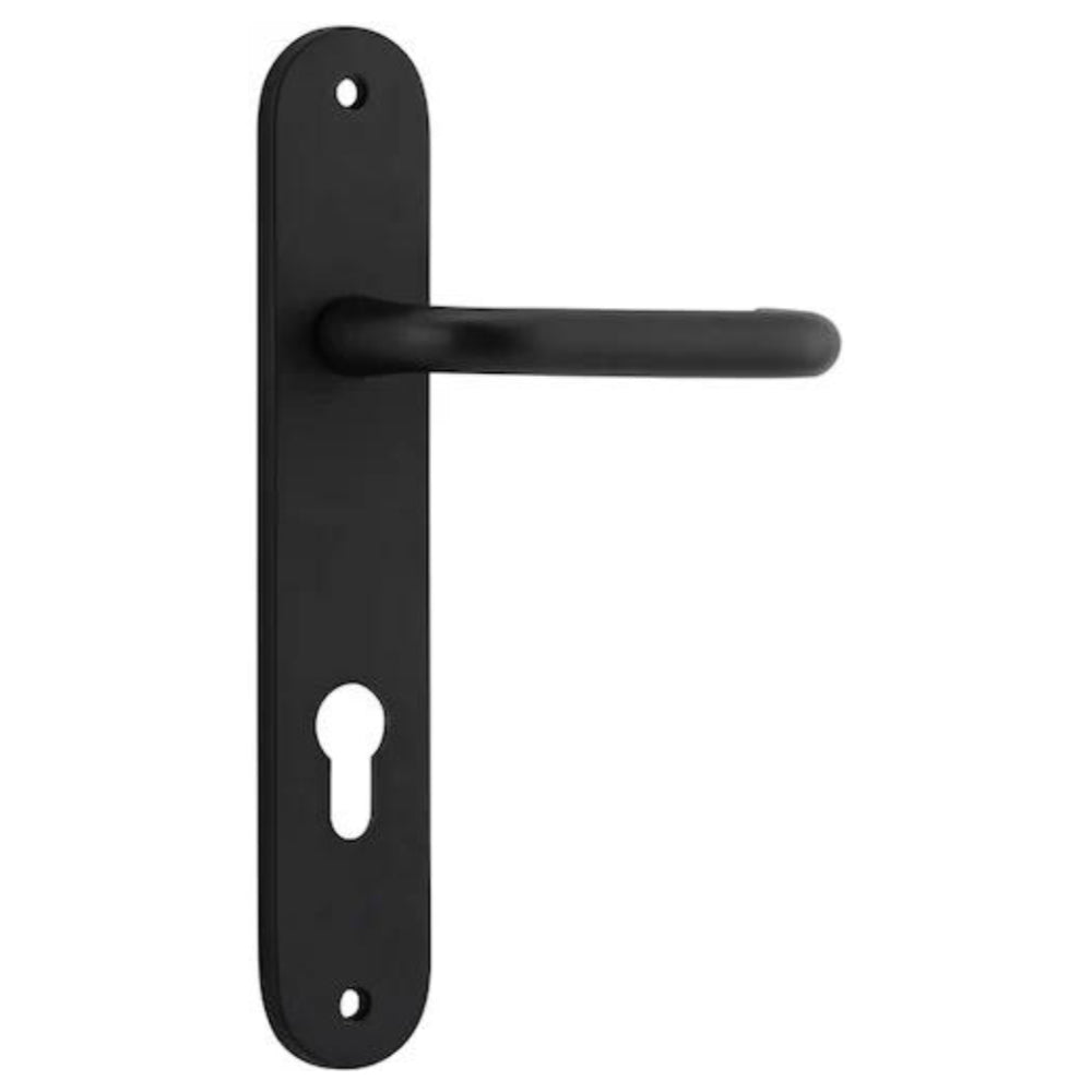 Door Lever Oslo Oval Euro Pair Matt Black CTC85mm L120xP54mm BPH240xW38mm Mortice Lock Euro Matt Black CTC85mm Backset 60mm, Euro Cylinder Key Thumb 5 Pin Matt Black 65mm KA4 in Matt Black