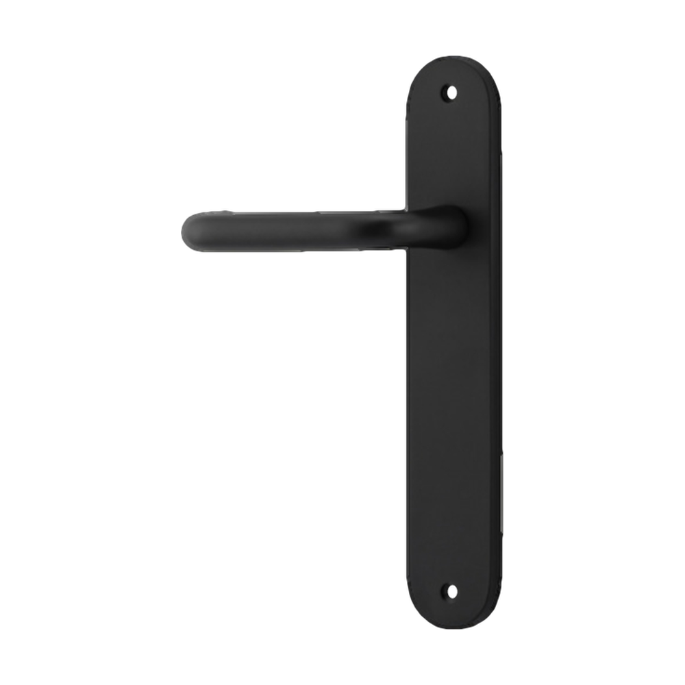 Door Lever Oslo Return Oval Latch Left Hand Fixed Matt Black L118xP54mm BPH240xW40mm in Matt Black
