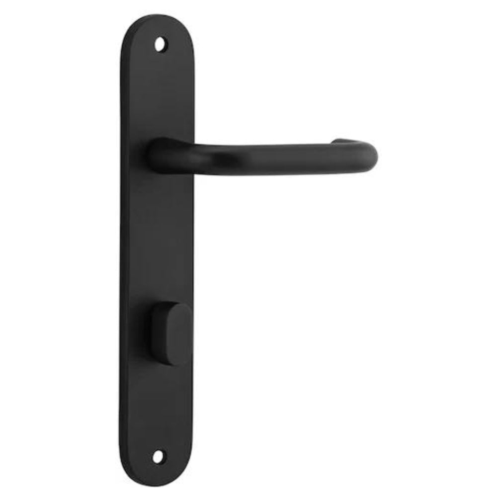 Door Lever Oslo Return Oval Privacy Matt Black CTC85mm L118xP56mm BPH240xW50mm Privacy Kit Tube Latch Split Cam 'T' Striker Matt Black Backset 60mm, Privacy Bolt Round Bolt Matt Black Backset 60mm in Matt Black