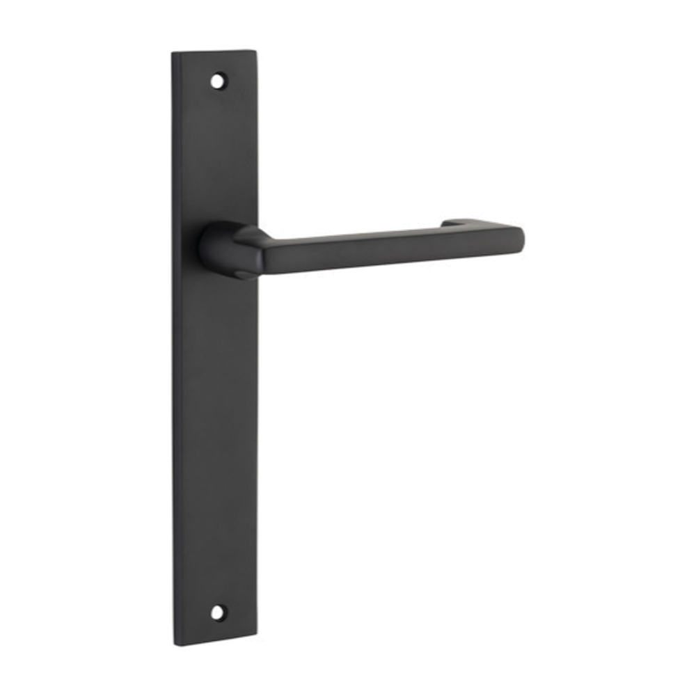 Door Lever Baltimore Return on Long Backplate Pair Matt Black H240xW38xP58mm in Matt Black