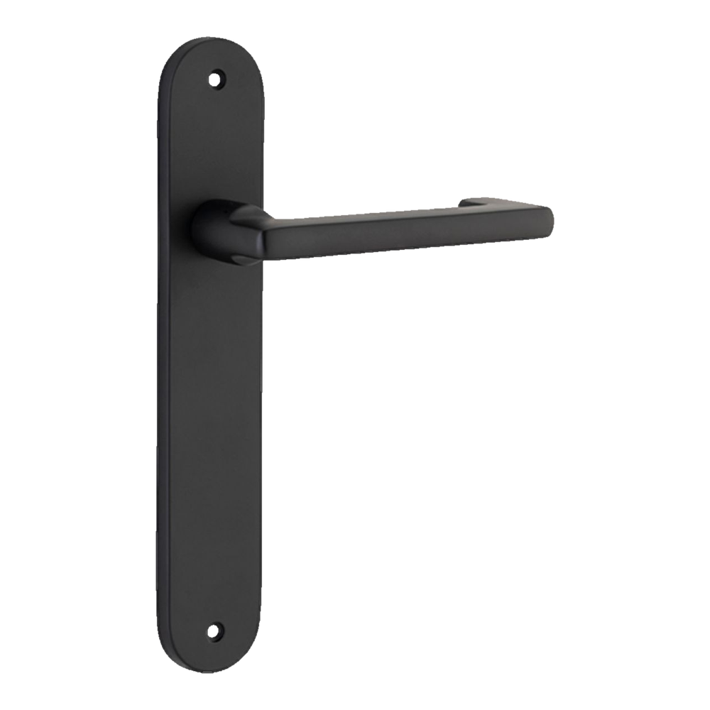 Door Lever Baltimore Return Oval Latch Pair Matt Black H240xW40xP58mm in Matt Black