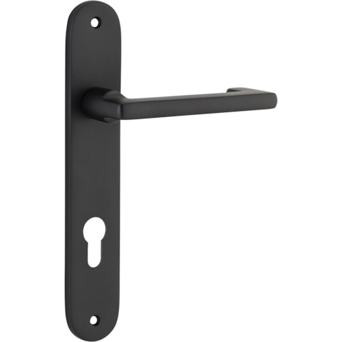 Door Lever Baltimore Return Oval Euro Pair Matt Black CTC85mm H240xW40xP58mm in Matt Black