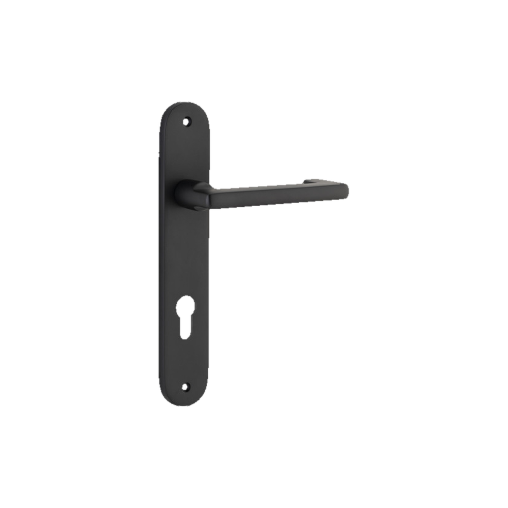 Door Lever Baltimore Return Oval Euro Pair Matt Black CTC85mm H240xW40xP58mm in Matt Black