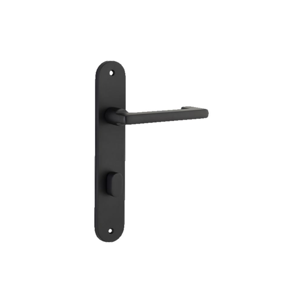 Door Lever Baltimore Return Oval Privacy Pair Matt Black CTC85mm H240xW40xP58mm in Matt Black