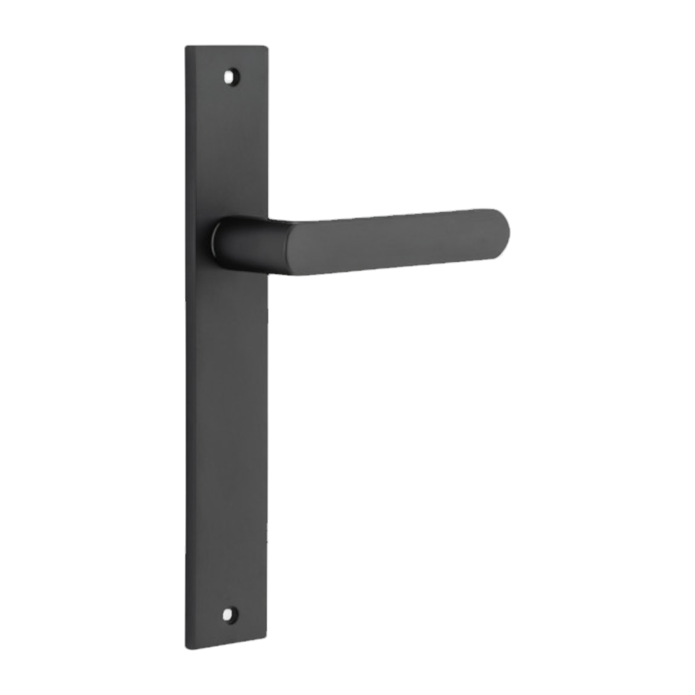 Door Lever Osaka on Long Backplate Pair Matt Black H240xW38xP55mm in Matt Black