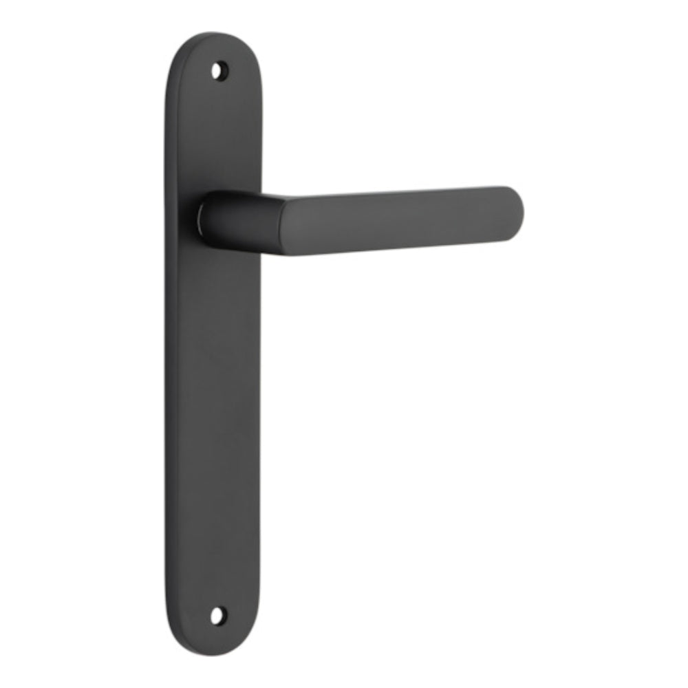 Door Lever Osaka Oval Latch Pair Matt Black H240xW40xP55mm in Matt Black