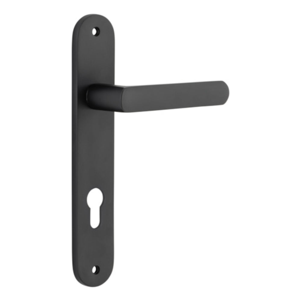 Door Lever Osaka Oval Euro Pair Matt Black CTC85mm H240xW40xP55mm in Matt Black