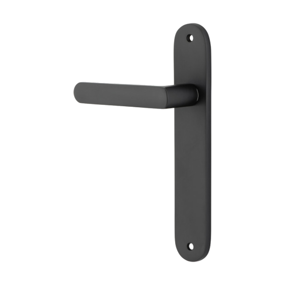 Door Lever Osaka Oval Latch Left Hand Fixed Matt Black L120xP52mm BPH240xW40mm in Matt Black