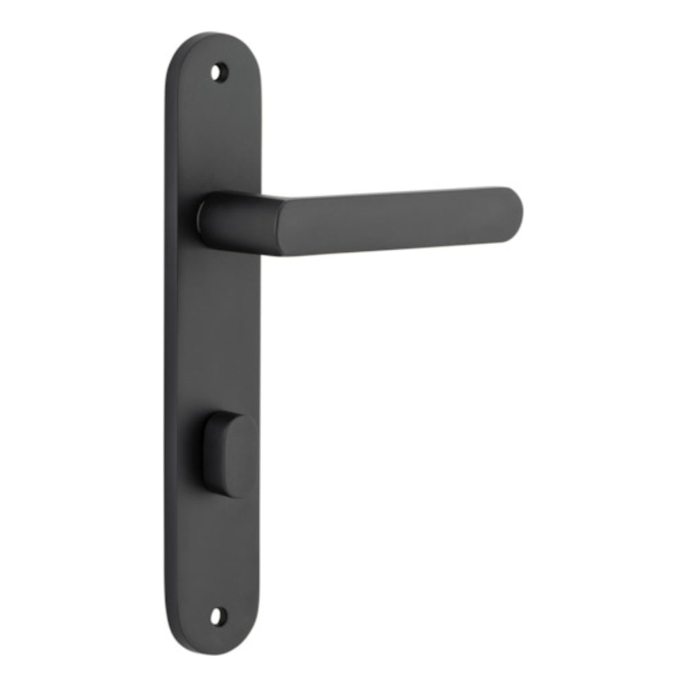 Door Lever Osaka Oval Privacy Pair Matt Black CTC85mm H240xW40xP55mm in Matt Black