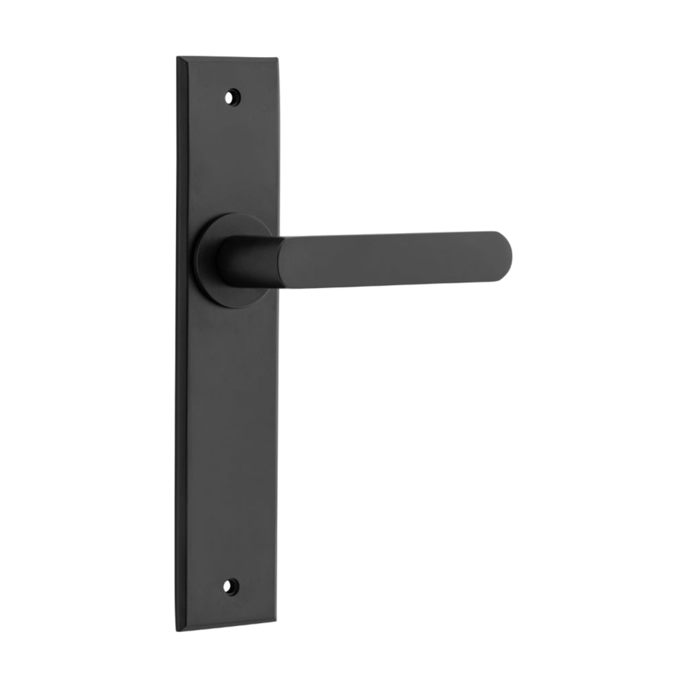 Door Lever Osaka Chamfered Latch Pair Matt Black H240xW50xP55mm in Matt Black