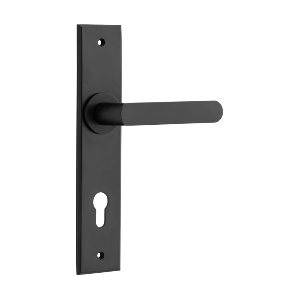 Door Lever Osaka Chamfered Euro Pair Matt Black CTC85mm H240xW50xP55mm in Matt Black