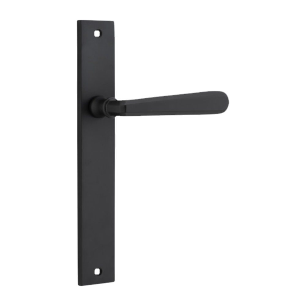 Door Lever Copenhagen Rectangular Latch Right Hand Fixed Matt Black L120xP57mm BPH240xW38mm in Matt Black